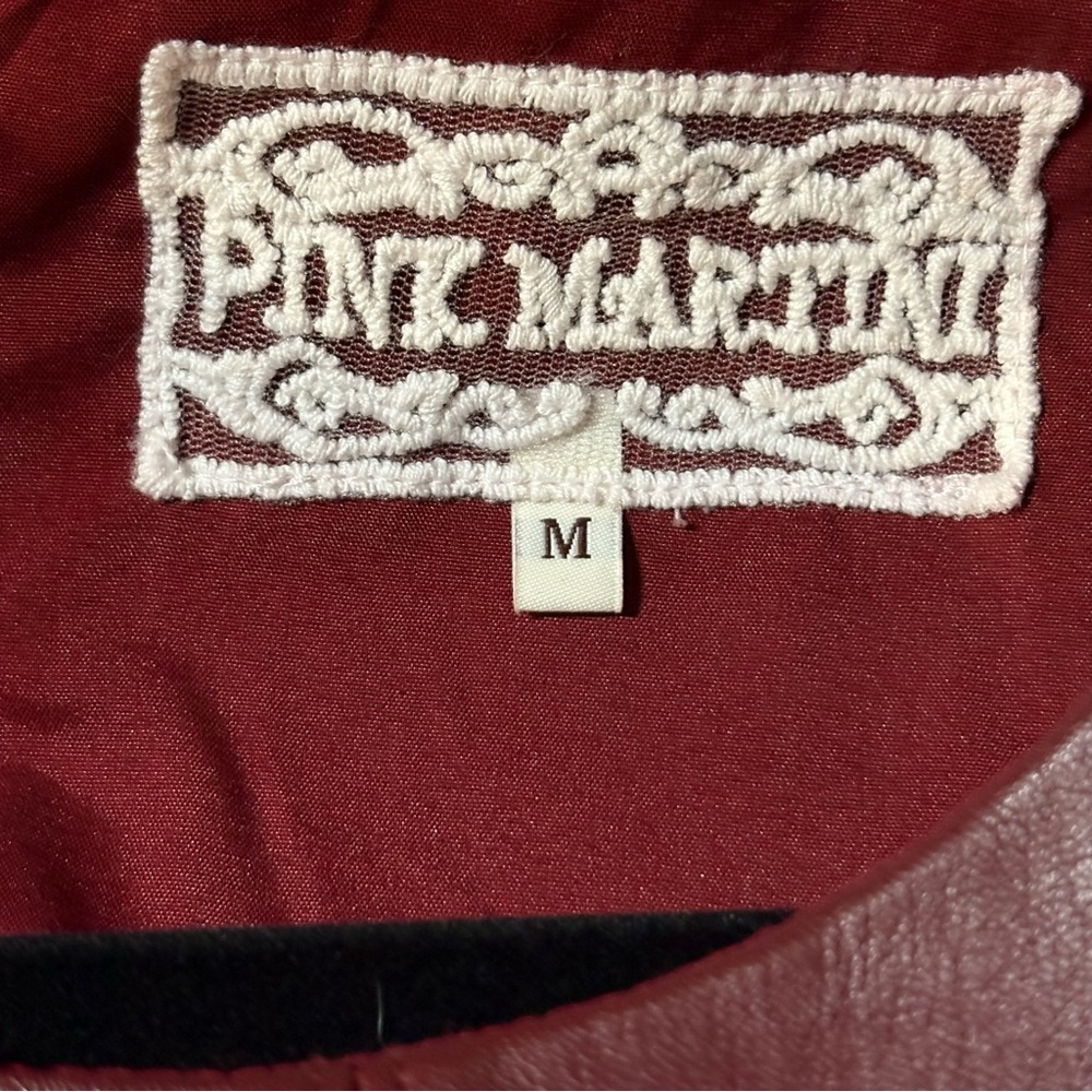 Pink Martini Burgundy Faux Leather Fit & Flare Dress – Sleeveless, Lined, Size M - Picture 7 of 10